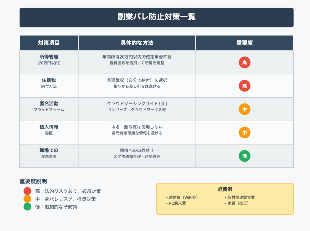 副業バレ防止対策一覧