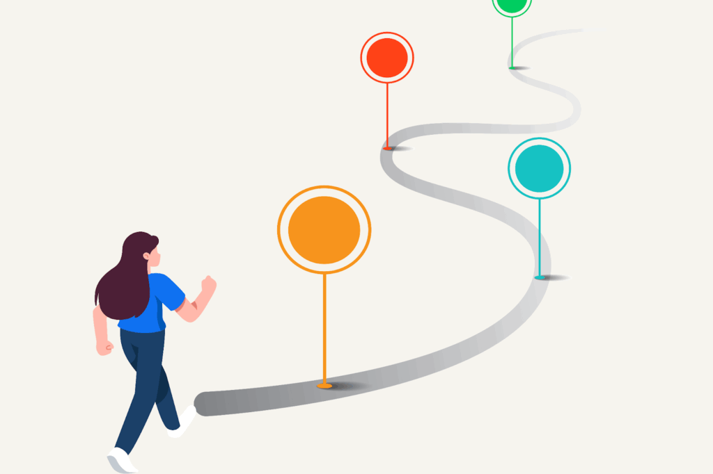 ロードマップを進んでいる女性のイラスト