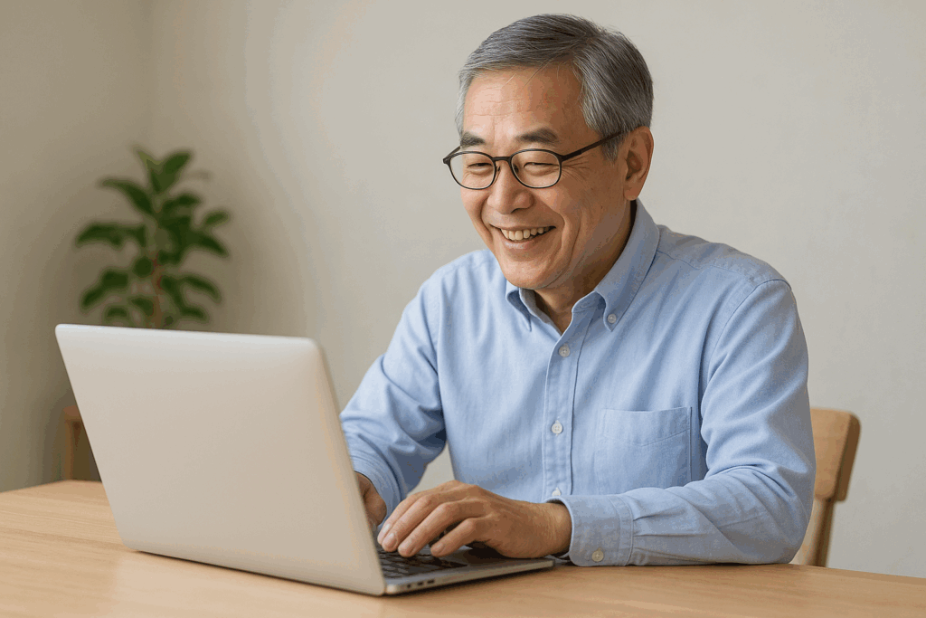 パソコンを操作しているシニア男性