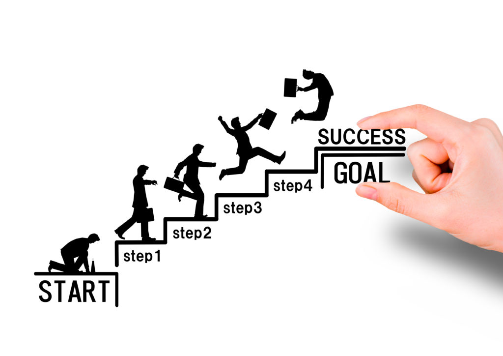 スタートからゴールまでのステップを登る人