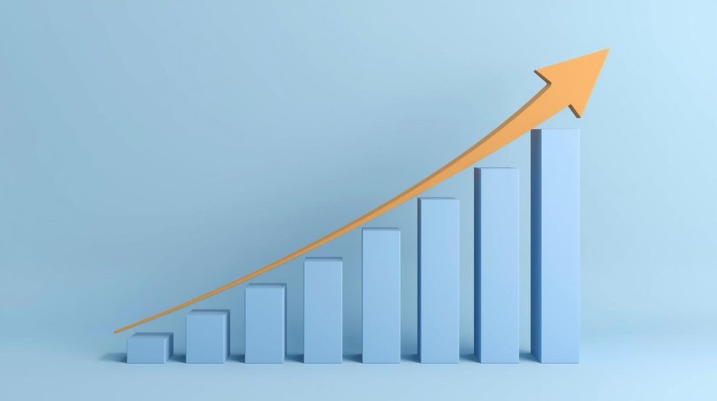 棒グラフに対して矢印が右肩上がりに伸びている