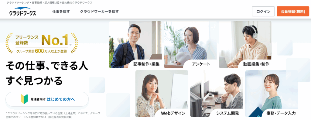 クラウドワークスのホーム画面