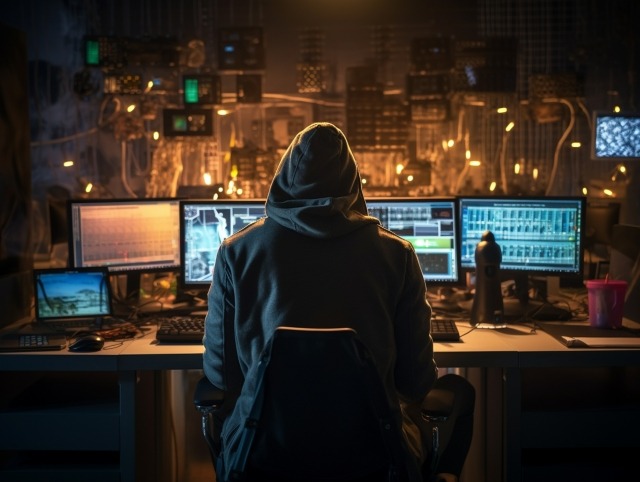 パソコンを操作しているハッカー
