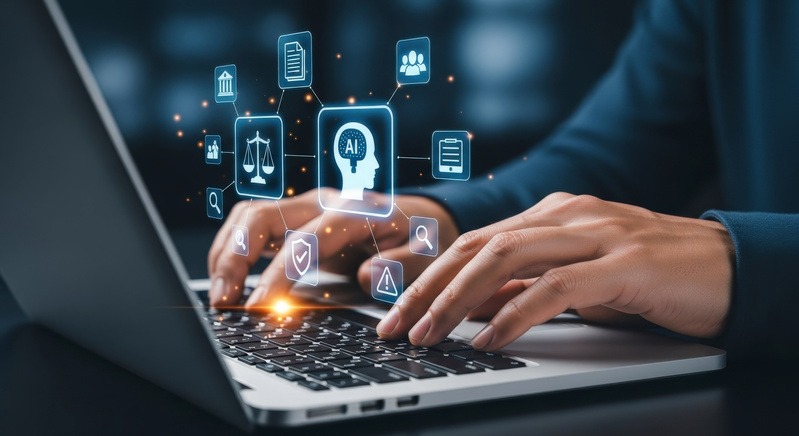 パソコンでAIを使用している男性