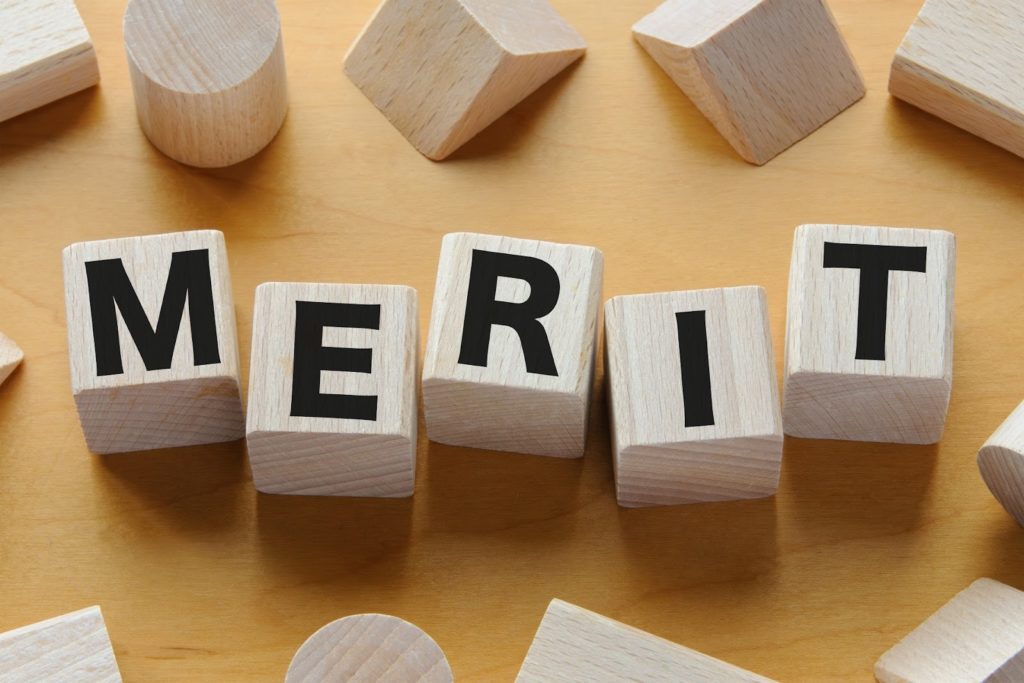 MERITと書かれたブロックの写真