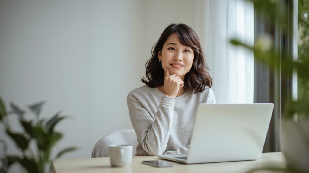 自宅でパソコン作業をしている女性