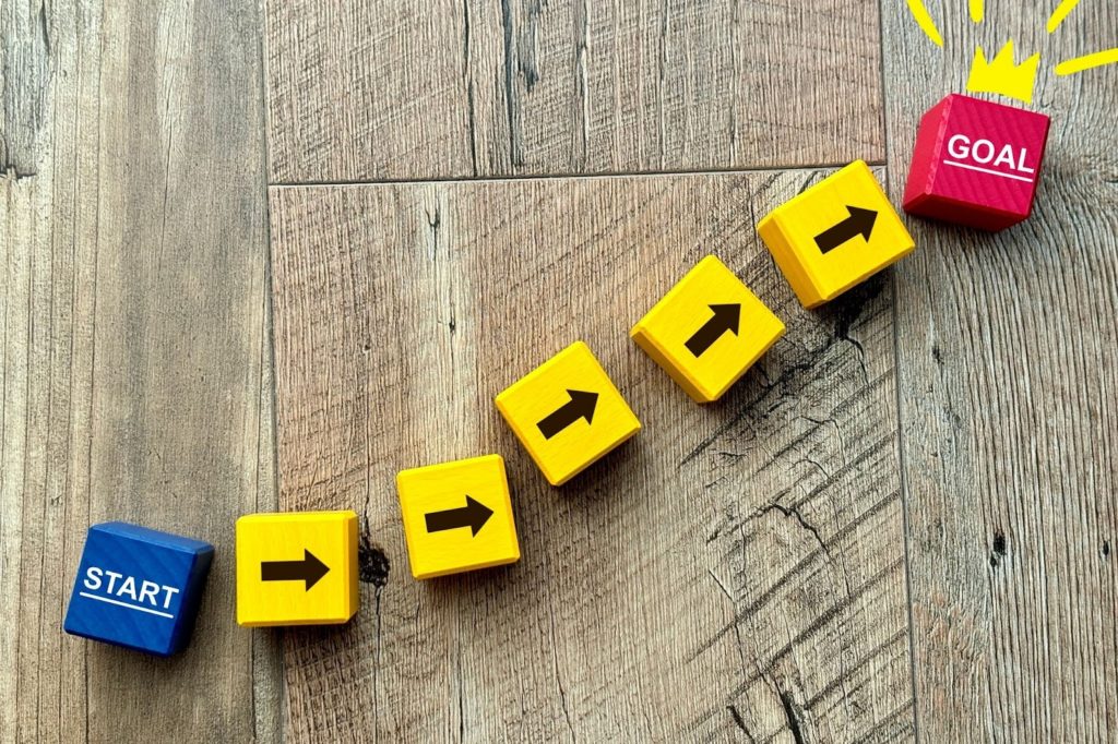 STARTからGOALまでの矢印が書かれたブロックの写真