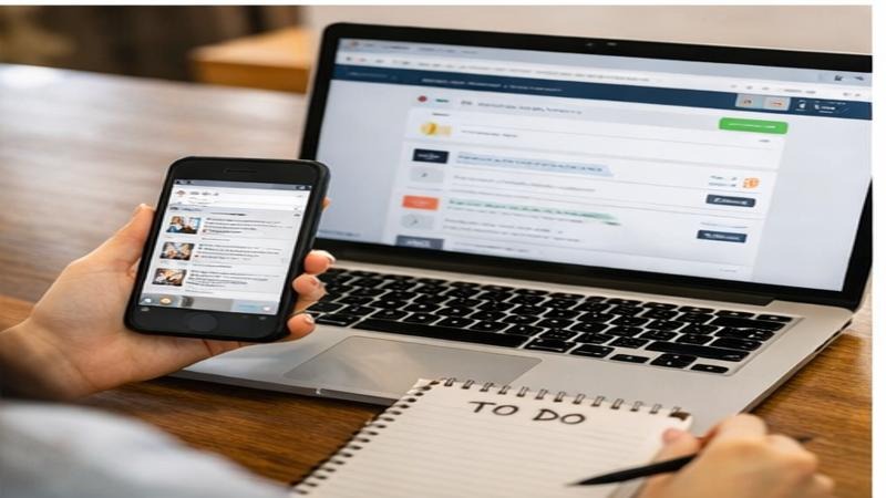 ノートパソコンとスマートフォン