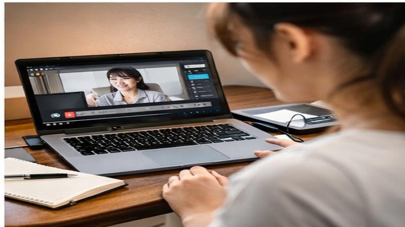 オンラインスクールを受ける女性