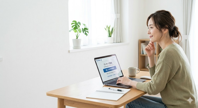 パソコンを使ってクラウドソーシングサイトへ登録し、在宅ワークの第一歩を踏み出した主婦