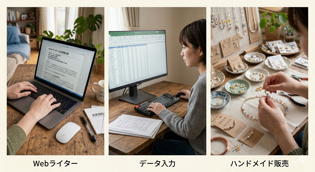 Webライター・データ入力・ハンドメイド販売を行っている女性